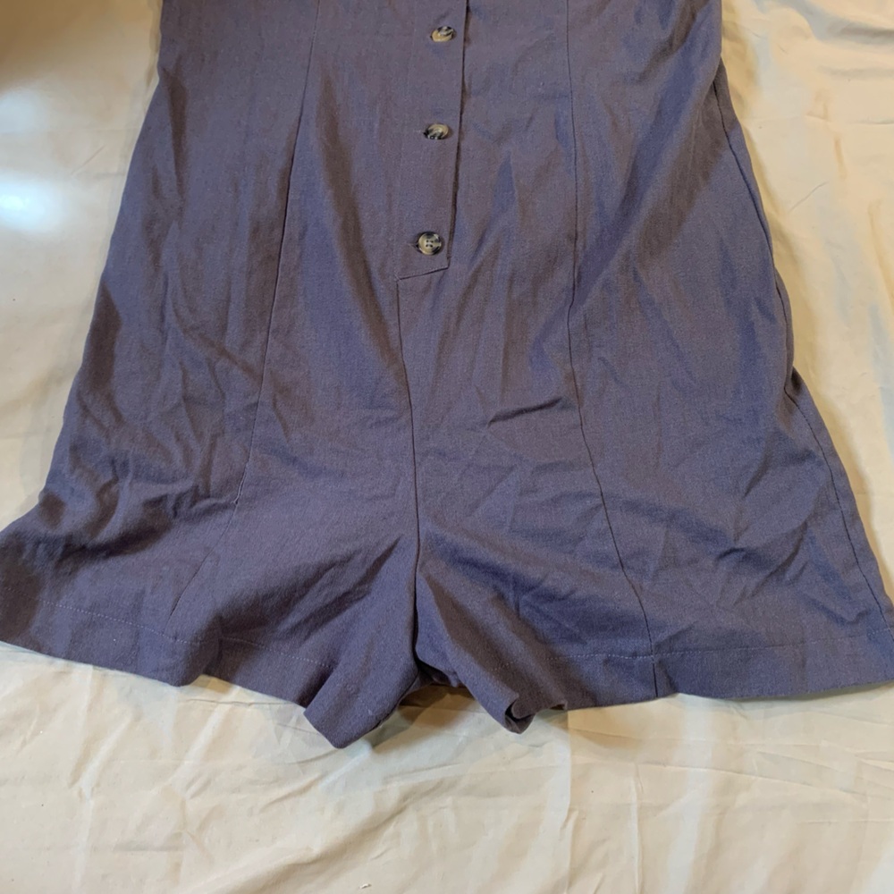 Sleeveless Navy Button-Front Romper - Picture 6 of 10